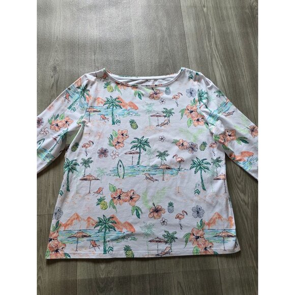 Talbots Petite XLP Tropical Print 3/4 Sleeve Tee - Picture 3 of 6